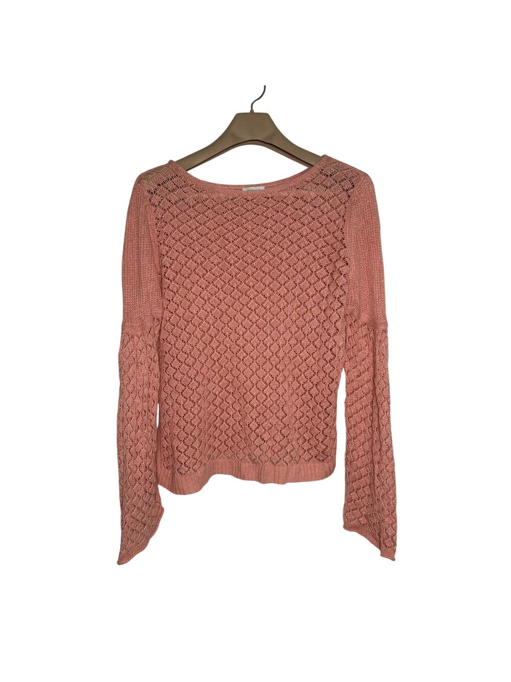 Sundance Sweater Peach Open Knit Design MEDIUM Linen Blend Long Sleeve